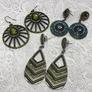 Dazzling rhinestone bejeweled statement earrings dangle drop boho festival